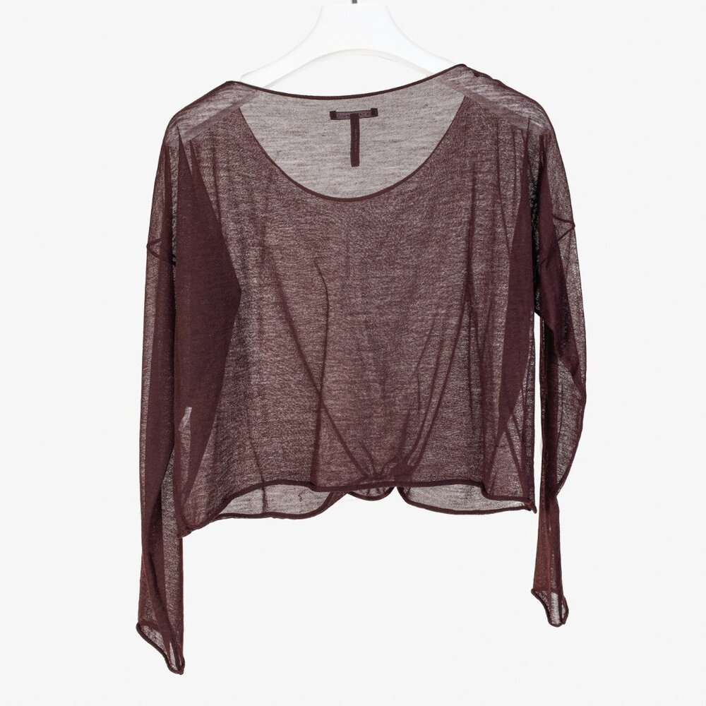 Sarah Pacini Burgundy Metallic-Splatter Lightweight-Knit Sweater